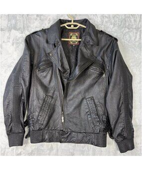 Vintage Live Mechanics Leather Motor Cycle Jacket Men's XL Black Full Zip